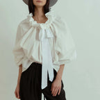 Ruffle collar bow tie blouse, detail view 18