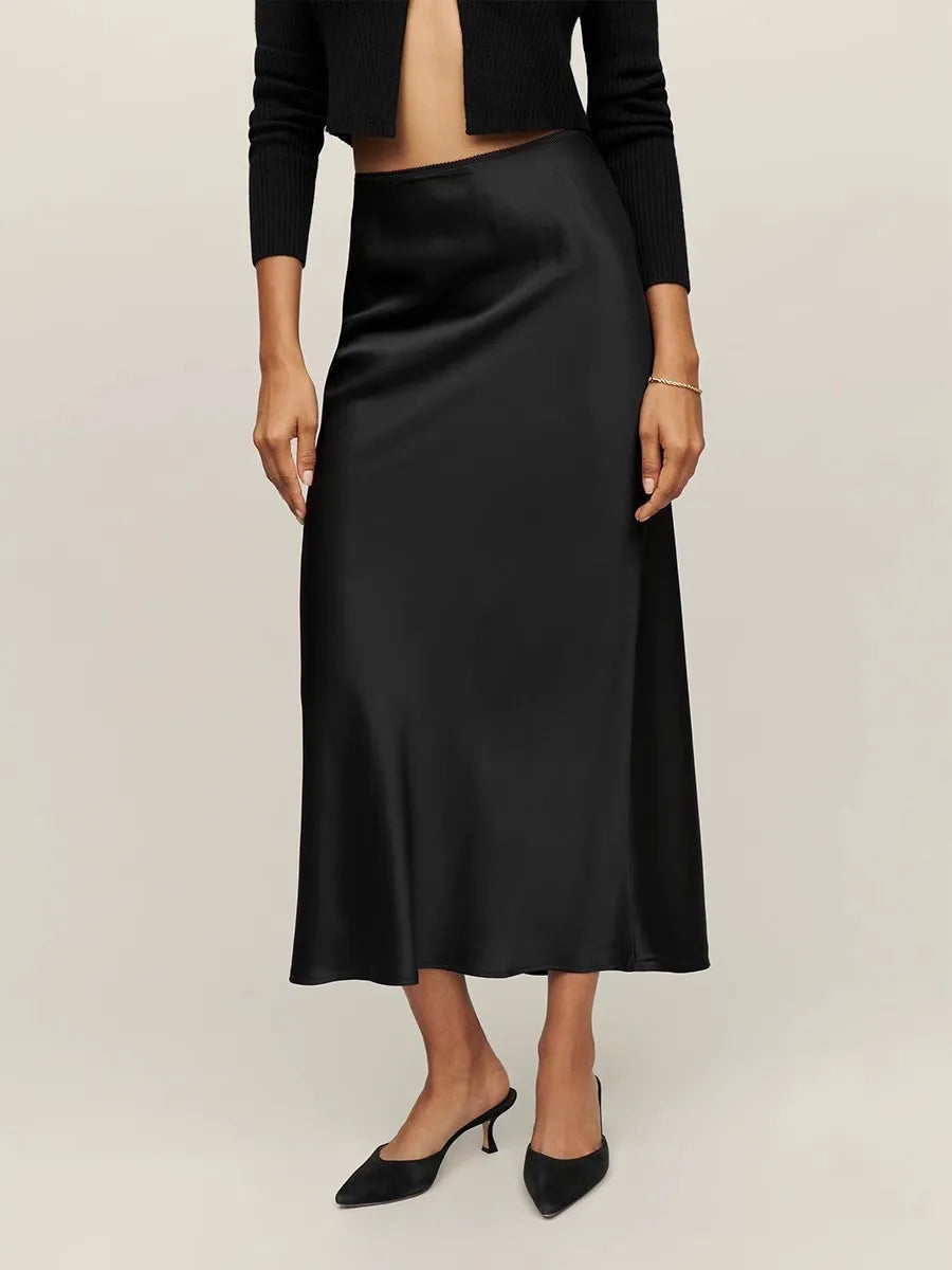 Draped satin midi skirt, detail view 9
