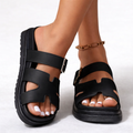 Cushioned platform walking sandals in Black, front view