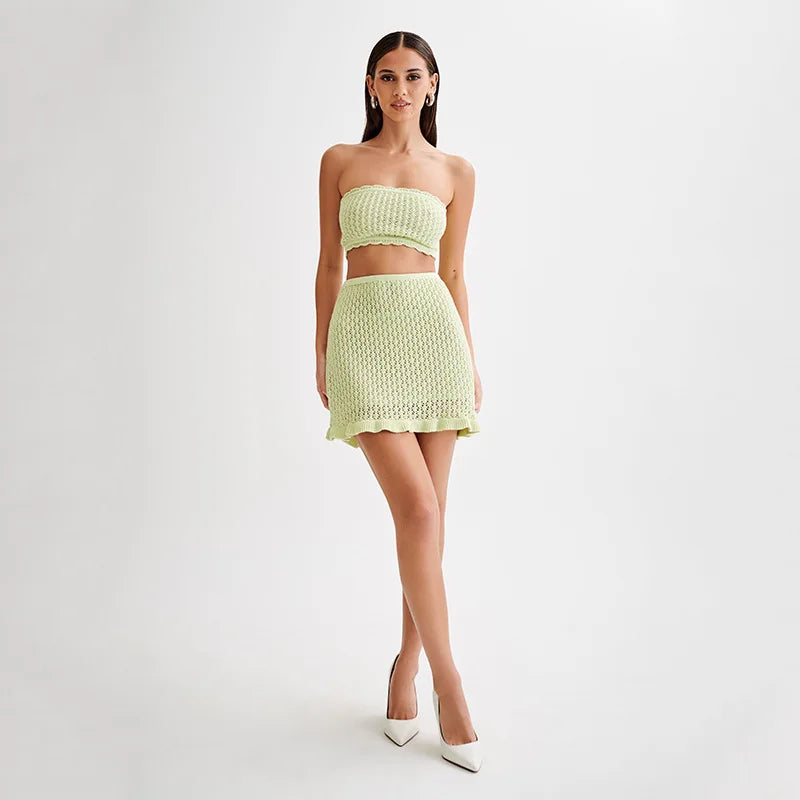 Ribbed knit bandeau beach set, detail view 12