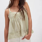 Sheer lace-trim cotton cami, detail view 16