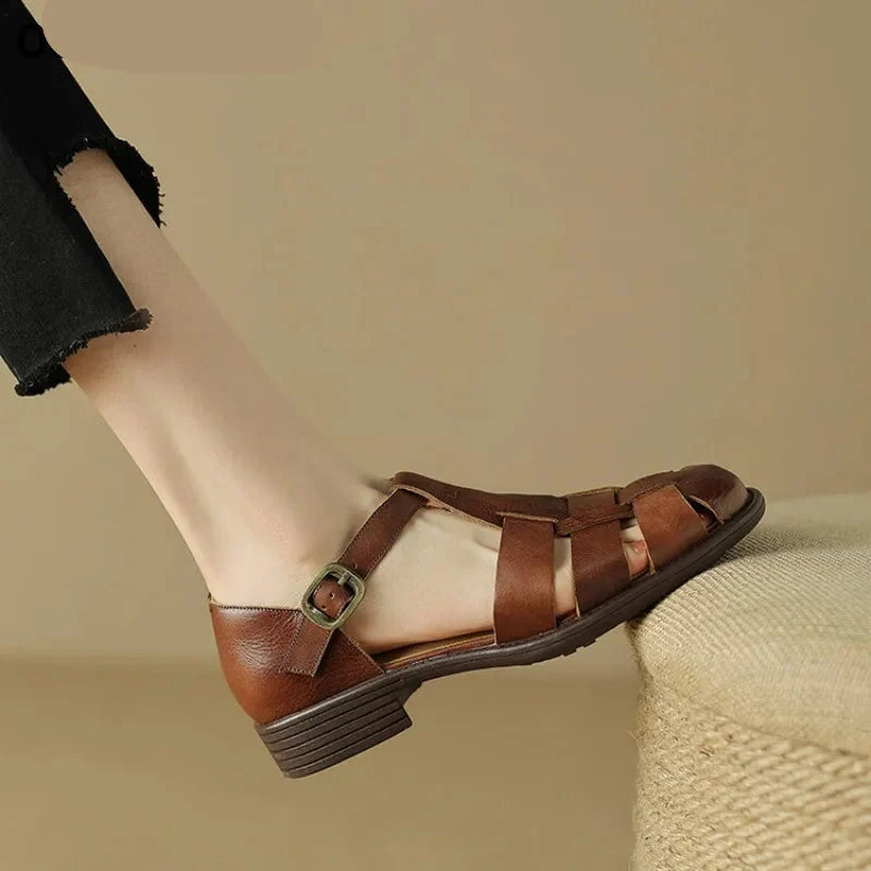 Handwoven leather T-strap sandal, detail view 3