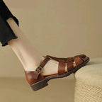 Handwoven leather T-strap sandal, detail view 3