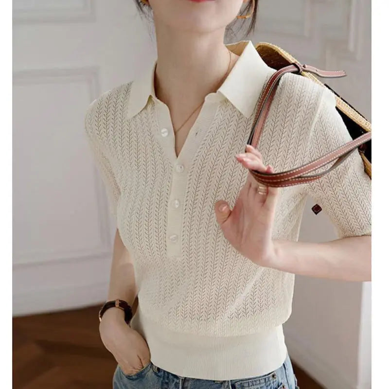 Ribbed knit polo top, detail view 19