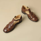 Handwoven leather T-strap sandal, detail view 14