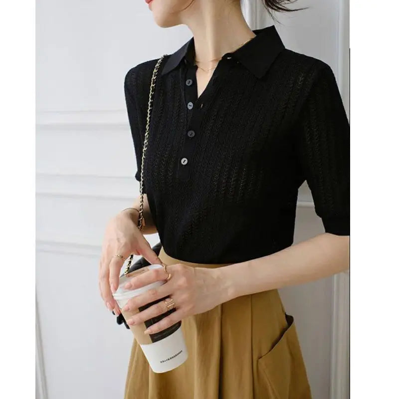 Ribbed knit polo top, detail view 16