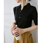 Ribbed knit polo top, detail view 16