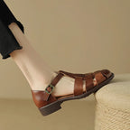 Handwoven leather T-strap sandal, detail view 19