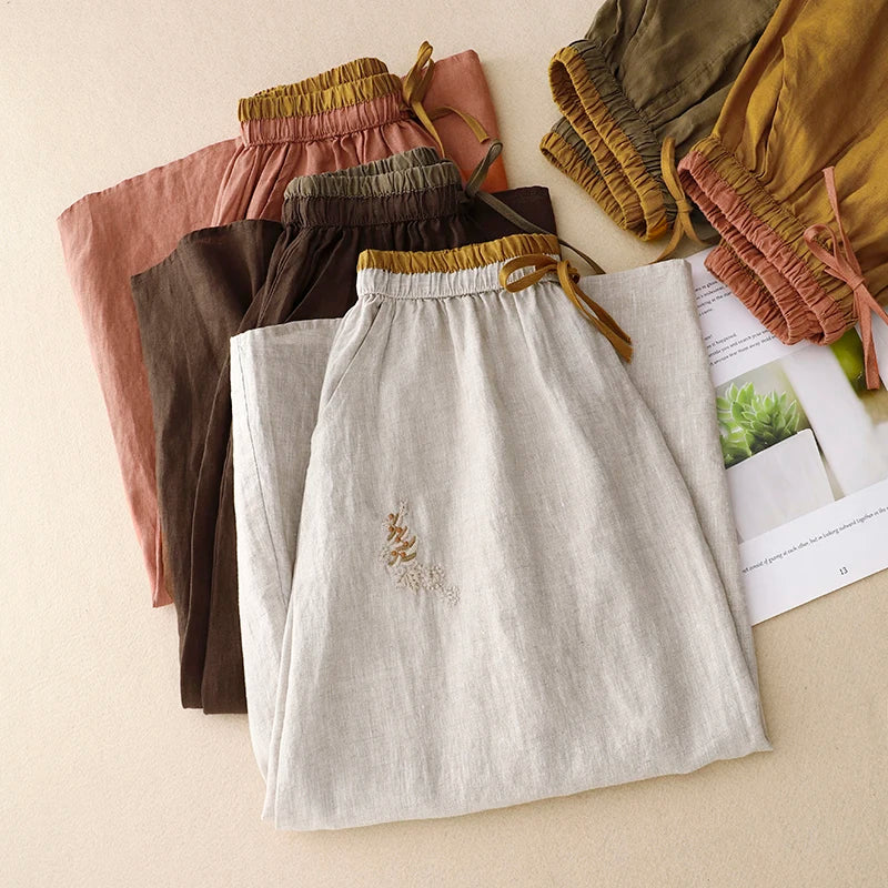 Embroidered linen A-line skirt, detail view 19