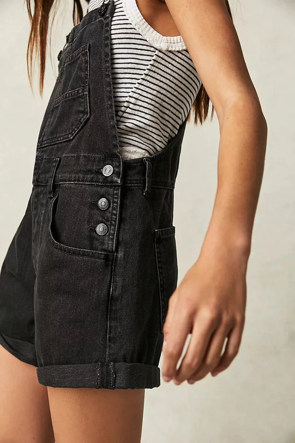 Vintage denim overall shorts, detail view 7