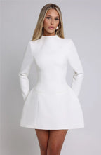 High neck long sleeve A-line mini dress, detail view 5