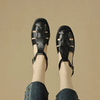 Handwoven leather T-strap sandal, detail view 2
