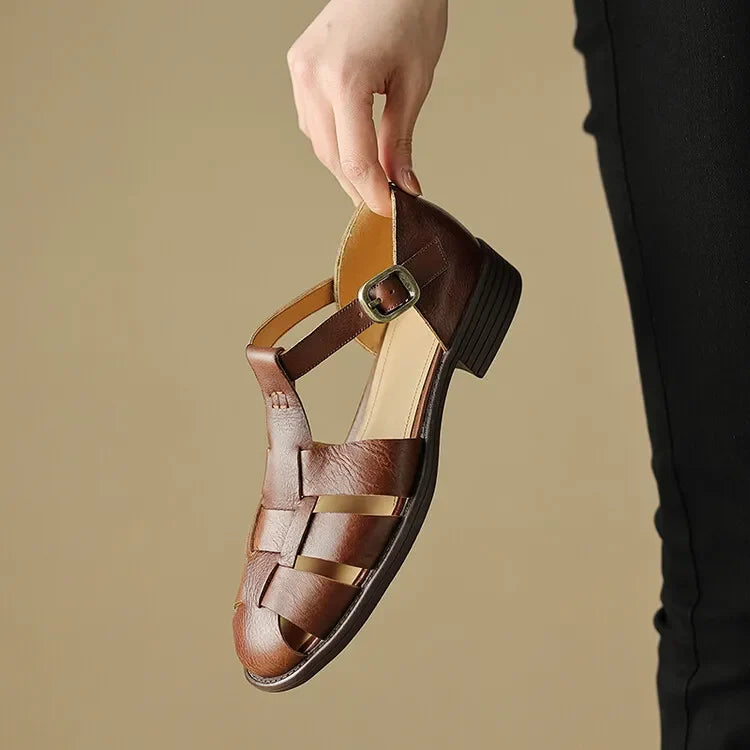 Handwoven leather T-strap sandal, detail view 15