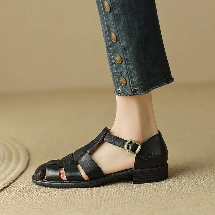Handwoven leather T-strap sandal, detail view 11
