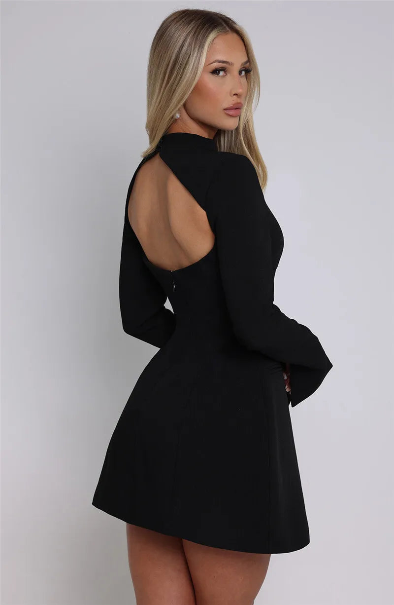 High neck long sleeve A-line mini dress, detail view 16