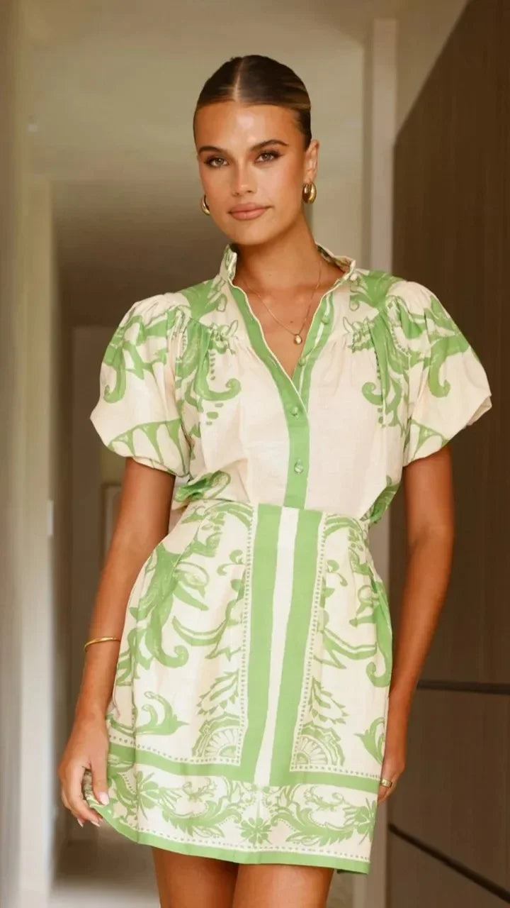 Floral linen blend puff sleeve two-piece set, detail view 27