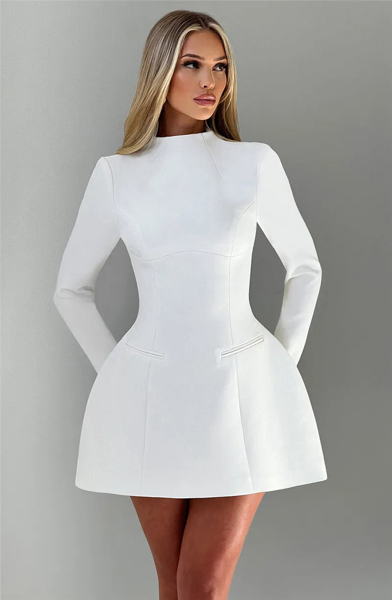 High neck long sleeve A-line mini dress, detail view 20