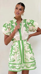 Floral linen blend puff sleeve two-piece set, detail view 26