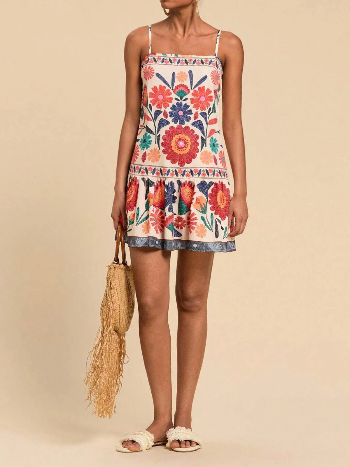 Floral cotton-linen flared dress, detail view 9