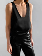 Draped U-neck satin tank top, detail view 19