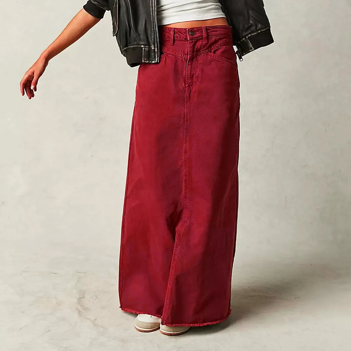 Vintage A-line denim maxi skirt, detail view 9