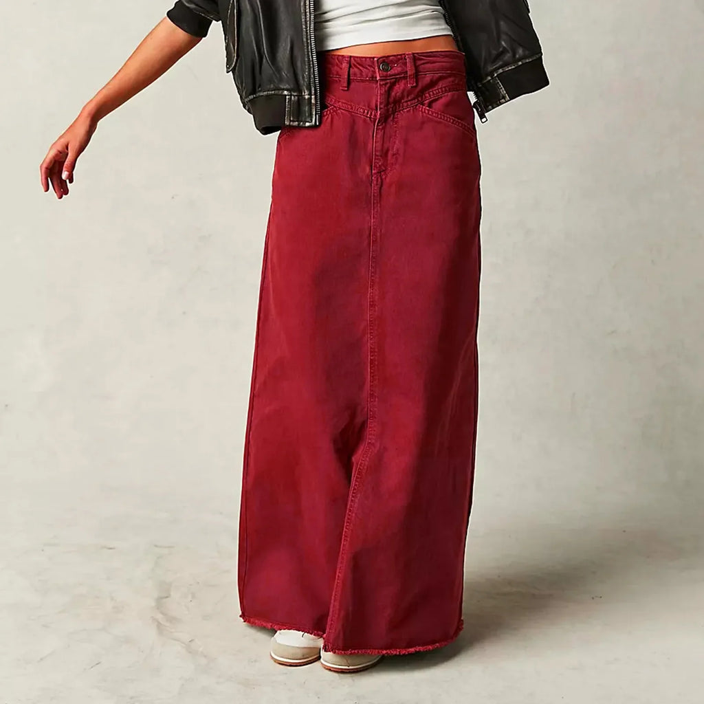 Vintage A-line denim maxi skirt, detail view 6