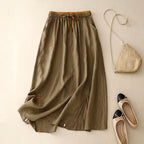 Embroidered linen A-line skirt, detail view 17