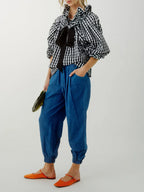 Ruffle collar bow tie blouse, detail view 7