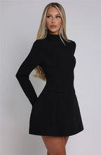 High neck long sleeve A-line mini dress, detail view 15