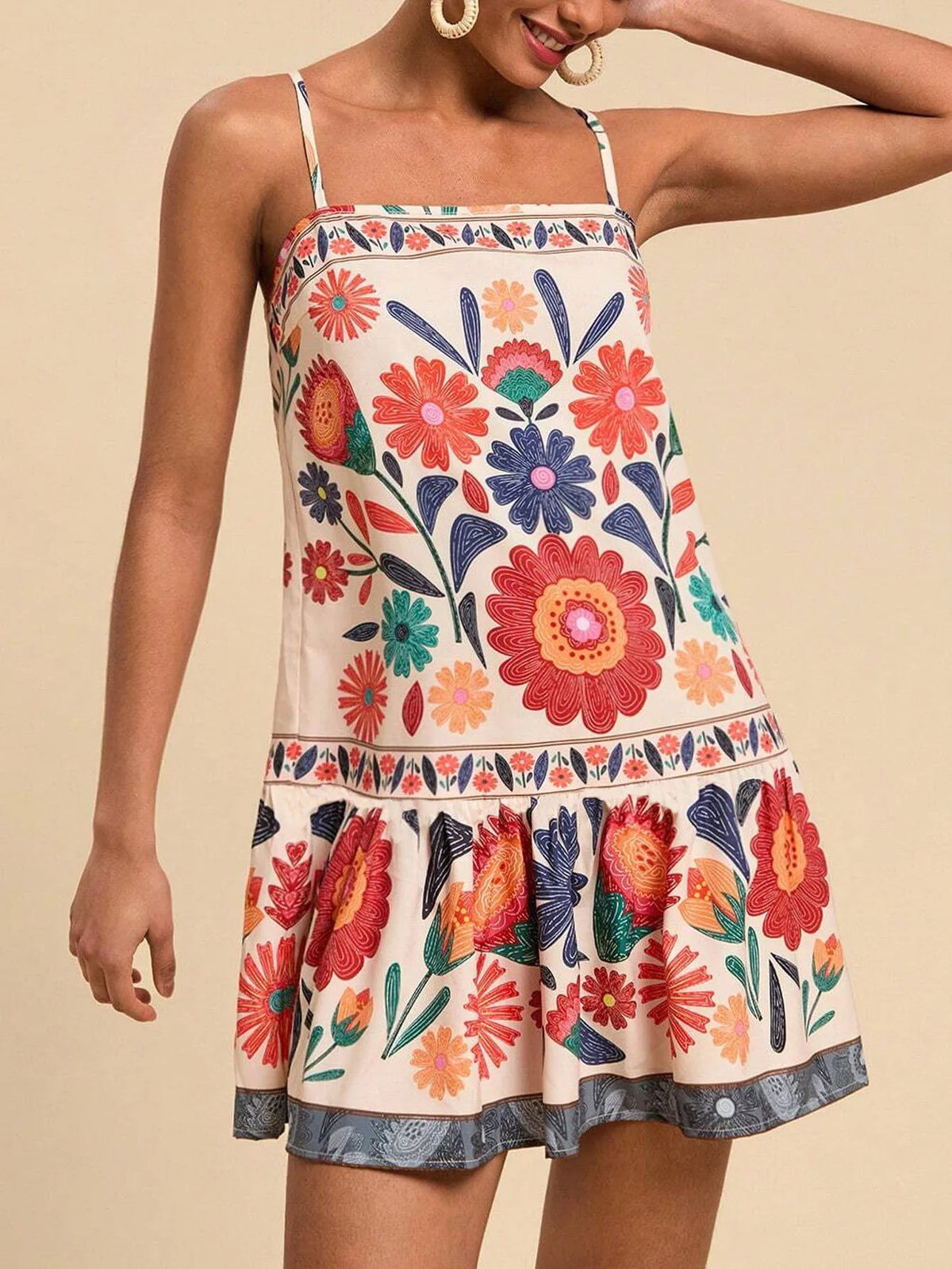 Floral cotton-linen flared dress, detail view 6