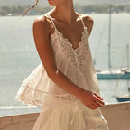 Sheer lace-trim cotton cami, detail view 8