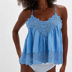 Sheer lace-trim cotton cami, detail view 18