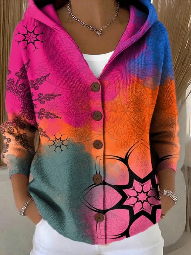 Lang Varm Cardigan i farven Fuchsia, set bagfra