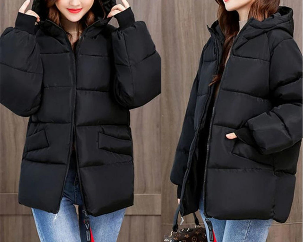 Oversized Vatteret Vinterparka med Hætte