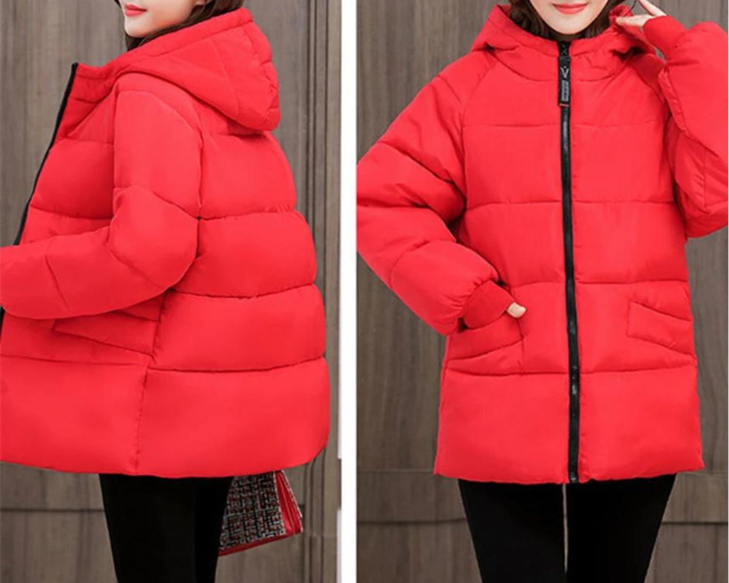 Oversized Vatteret Vinterparka med Hætte