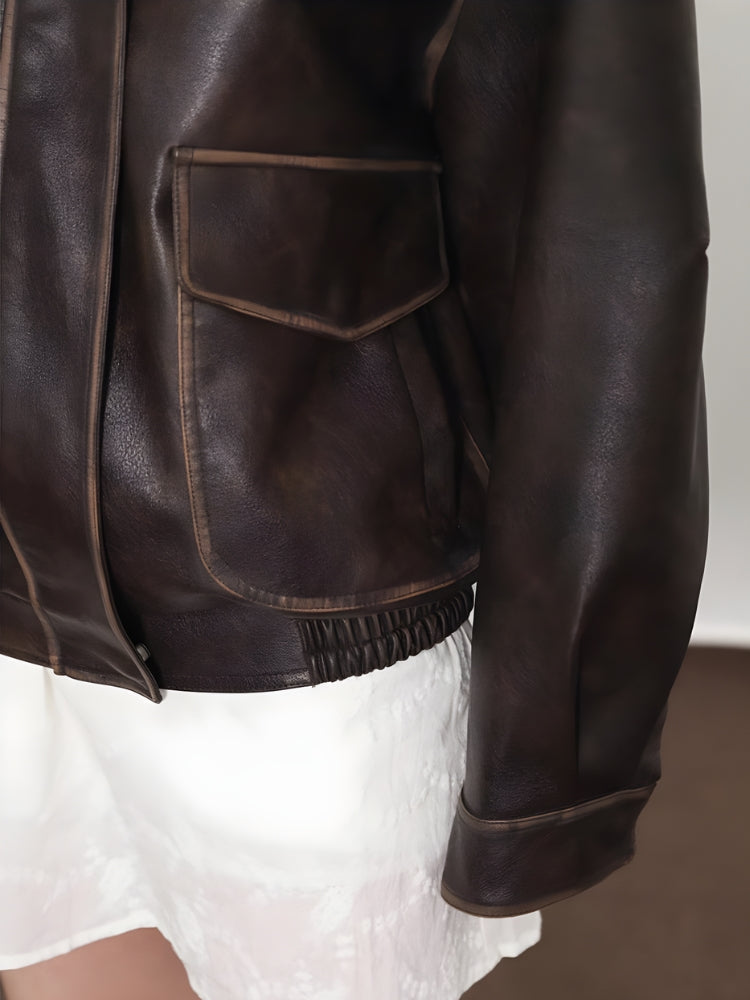 Oversized vintage kunstlæderjakke til damer – bagfra