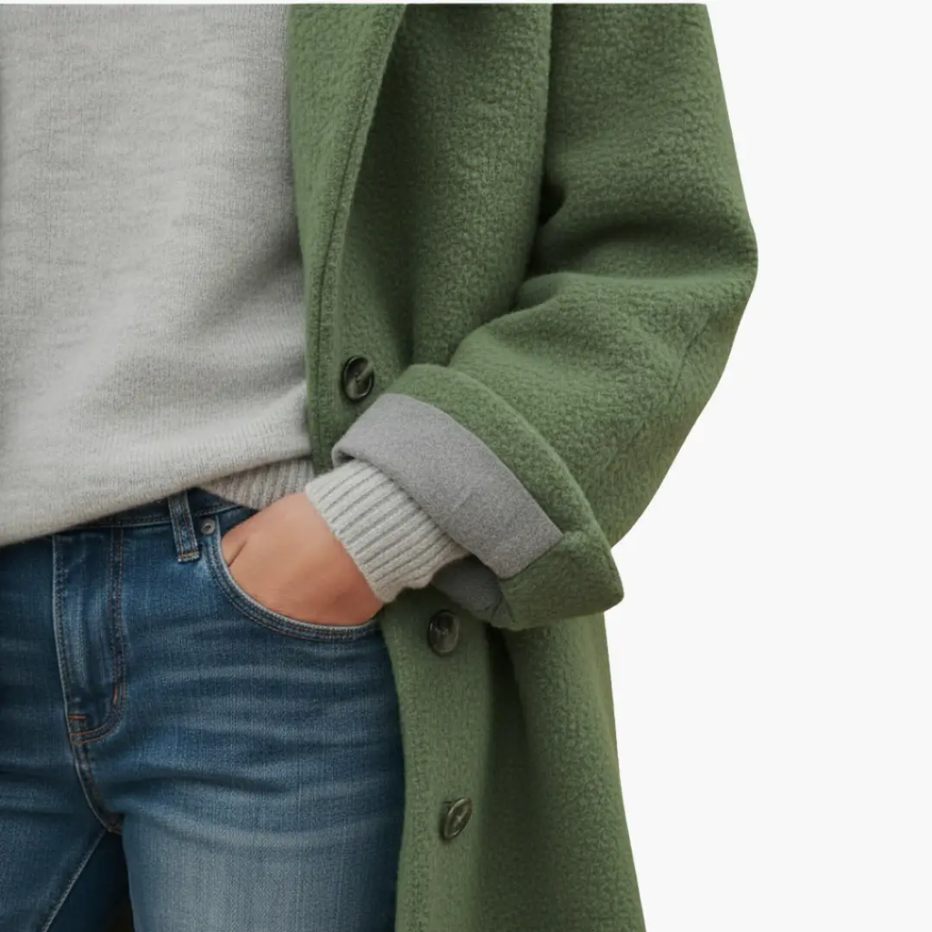 Lang Hættejakke med Knapper til Damer – styling-eksempel