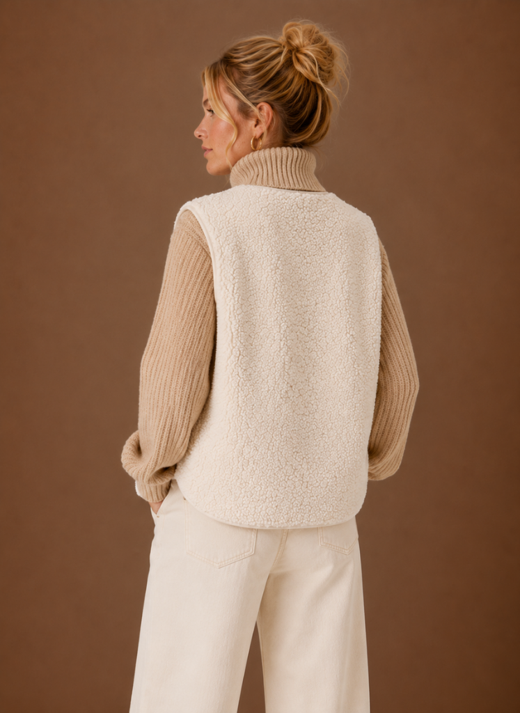 Brun teddy fleece vest set bagfra