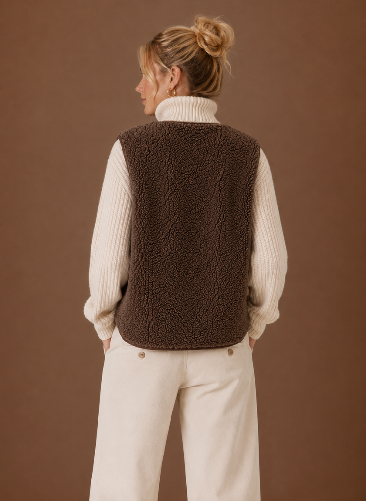 Hvid teddy fleece vest set forfra
