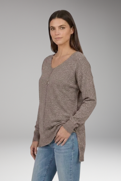 V-Hals Strikbluse med Chevron-Mønster til Damer – detalje 4