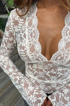 Fitted lace top with deep V-neck, model shot 6