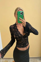 Fitted lace top with deep V-neck, model shot 8