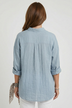 Long sleeve button-up shirt, model shot 1