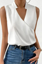 Sleeveless wrap top in White