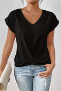 Twist-front V-neck top in Black