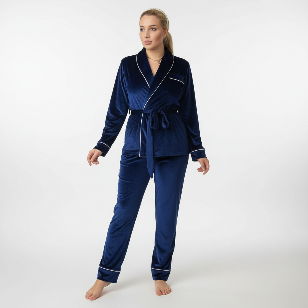 Varmt Pyjamasæt i Blødt Materiale til Damer – bagfra