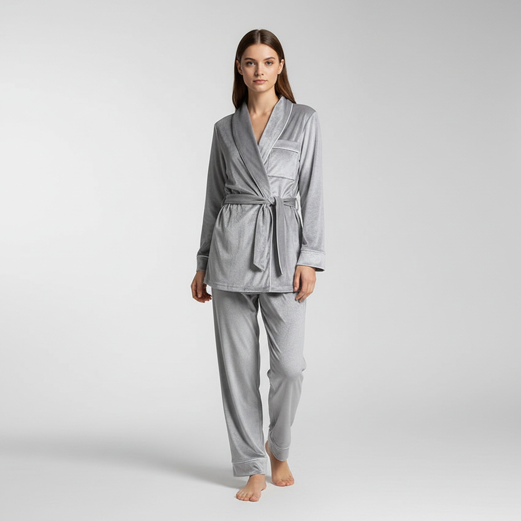 Varmt Pyjamasæt i Blødt Materiale til Damer – båret på model