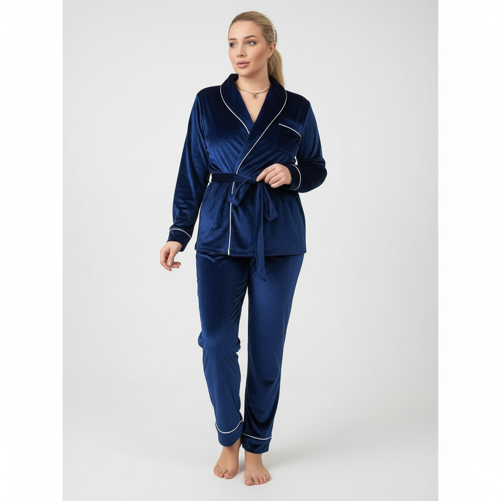 Varmt Pyjamasæt i Blødt Materiale til Damer – tæt på stoffet
