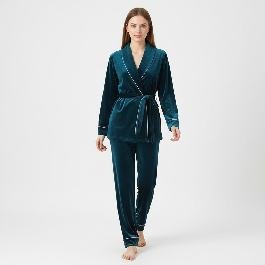 Varmt Pyjamasæt i Blødt Materiale til Damer – sidefra