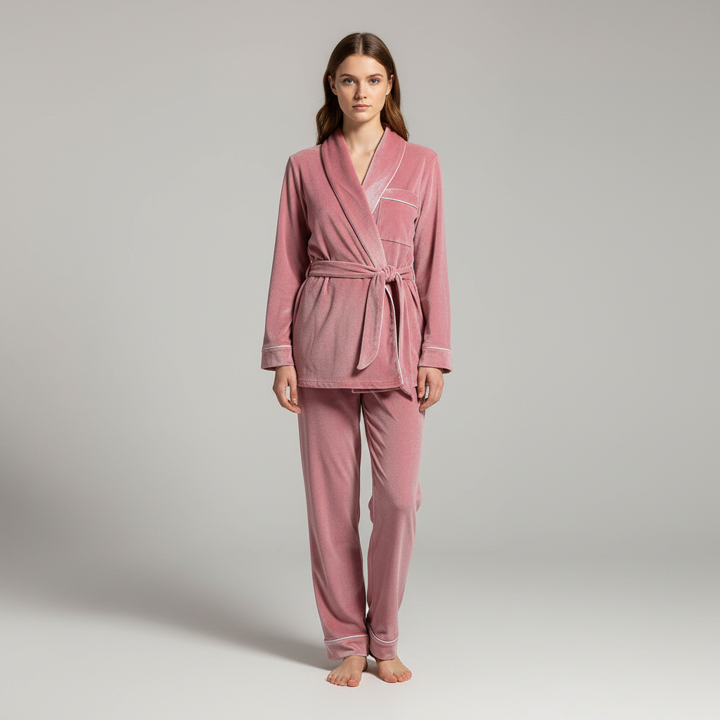 Varmt Pyjamasæt i Blødt Materiale til Damer – fuld længde